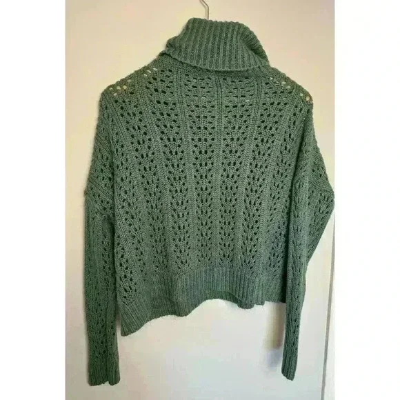 Wishlist Soft Green Sweater with Thick Cowl Neck and Open Knit Pattern Body S/M - Picture 4 of 6